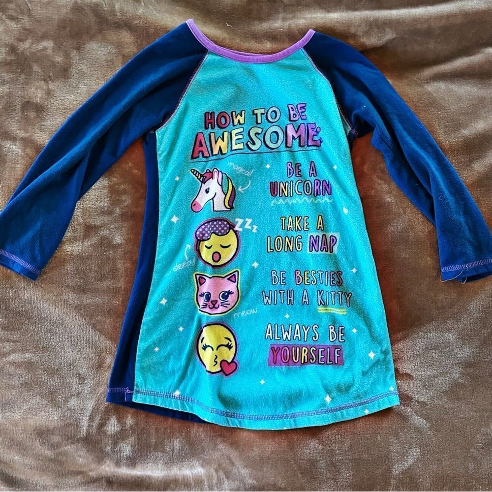 Sleepwear Girls How to be Awesome Long Sleeve Flannel Pajama Top Size 6/6X